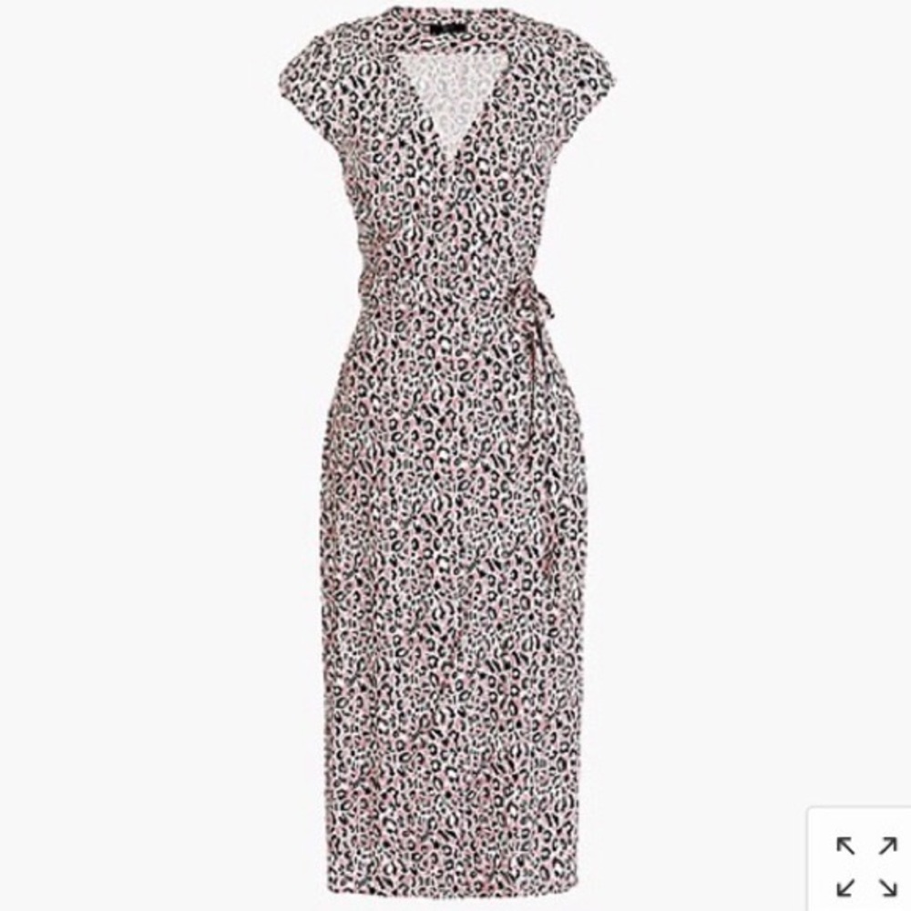 J.Crew Pink Leopard Animal Print Wrap Midi Dress size Small